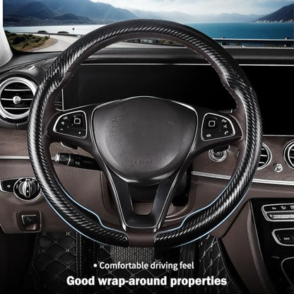 Carbon Fiber Steering Wheel Cover, Thin Steering Wheel Cover Protector Universal Car Steering Wheel Accessories, Matte Black - color: A matte black