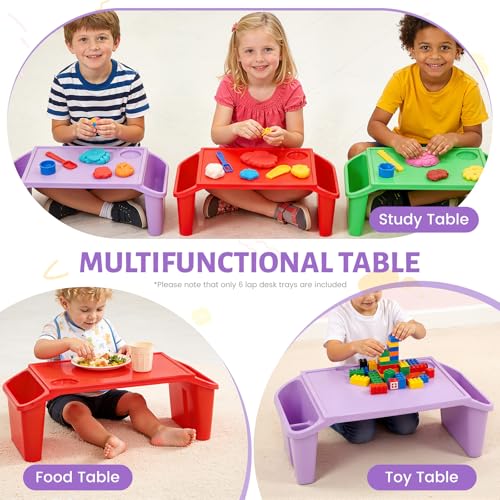 6 Pack Kids Lap Tray with Storage Slots, Stackable Portable Kids Lap Desk, 20" L X 10" W X 7" H Plastic Table Kids Activity Tray for Writing Eating Drawing Reading (Red, Green, and Purple) - color: Red+green+purple