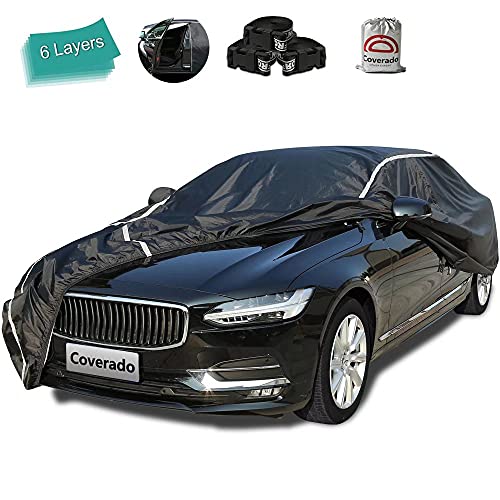 Waterproof Car Cover for Automobiles All Weather - Coverado Outdoor Full Car Covers with Zipper Door, Cotton Backing Snowproof UV Protection Windproof, Universal Fit for Hatchback (160"-172") - color: Black (with cotton lining), size: 2L: Fit 160-172 inch