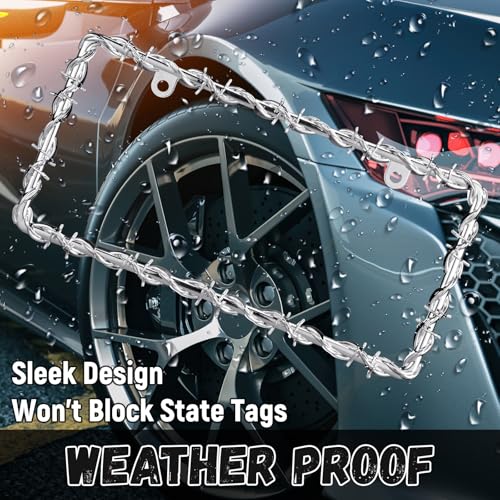 MorningRo 2 Pcs Universal License Plate Frame Plastic Barbed Wire Coconut Design Frame Compatible with Standard License Plate for USA 2 Holes with Screws for Women Men(Silver) - color: Silver