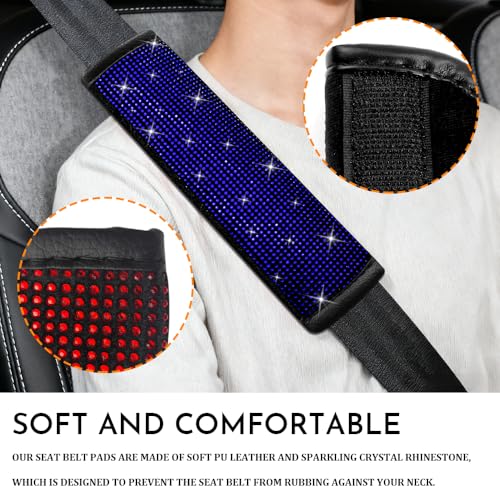 2PCS Bling Seat Belt Covers, Seat Belt Cover Pad, Car Seatbelt Shoulder Pads with Rhinestone, Auto Accessories Comfortable Automotive Neck Shoulder Mat Cushion for Car Truck SUV (Blue) - color: Blue