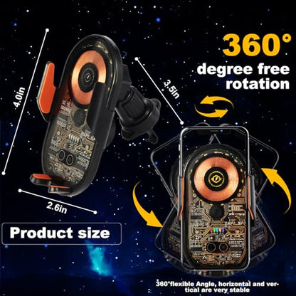 Car Phone Holder, Wireless Car Charger Air Vent Auto-Clamp Cell Phone Car Mount with Metal Hook Clip, 360° Rotation - One Button Release for iPhone, Samsung, Google, and All Other Smartphones - color: Gold