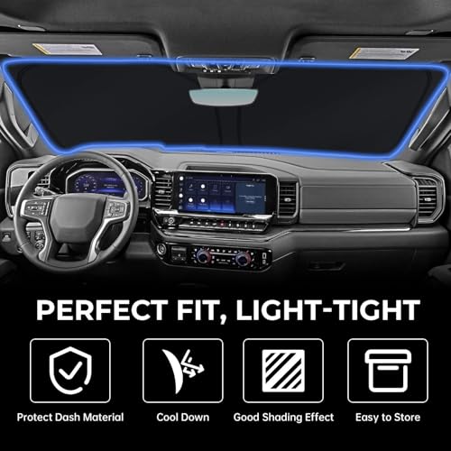Side Window Sunshades for Chevrolet Silverado 1500 2014-2025, Customized for Chevy Silverado 1500 Car Front Window Sun Shades, Automatic Car Sun Shield Accessories, Blocks UV Rays - size: for Chevrolet Silverado 1500 (windshield shade）