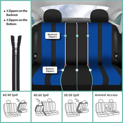 FH Group Striking Striped Car Seat Covers - Universal Fit, Washable Seat Covers for Cars, SUVs, Vans, Sedans, Blue, Rear Set - color: Blue, size: Rear Set