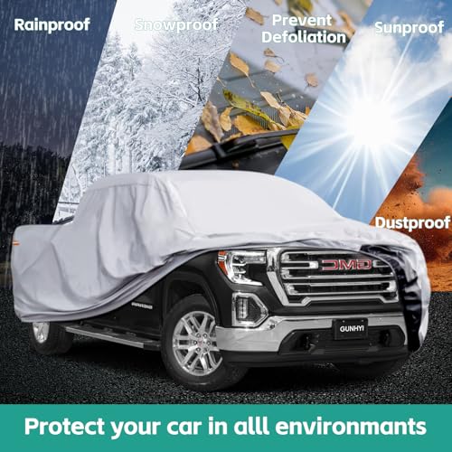 GUNHYI Pickup Truck Cover - Waterproof All Weather, 6 Layer Heavy Duty, Universal Fit Ford F150, Chevy Silverado, GMC Sierra, Dodge Ram 1500 Extended/SuperCrew Cab (Up to 248 inch) - color: Silver, size: Truck Xl-length Up to 248 Inch