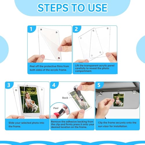 2 Pack Magnetic Car Visor Photo Holder – Personalized Acrylic Clip for Family, Pets, Travel Pictures – Easy Snap-On Car Accessory for Sun Visor (2 Pack, 3.5''x4.4'') - style: 2 Pack 3.5x4.4in