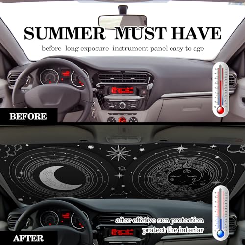 Windshield Sun Shade Foldable Car Front Window Covers for Car Accessories Sun Heat UV Rays Visor Protector Protection for Universal Cars SUV Truck (Sun Moon) - style: Sun Moon