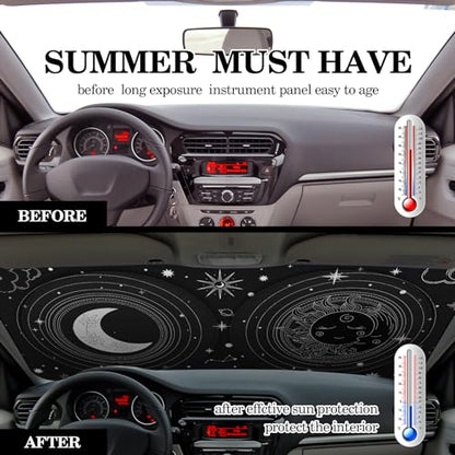Windshield Sun Shade Foldable Car Front Window Covers for Car Accessories Sun Heat UV Rays Visor Protector Protection for Universal Cars SUV Truck (Sun Moon) - style: Sun Moon