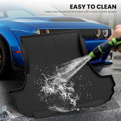 LASFIT Cargo Mats for Dodge Challenger 2011 2012 2013 2014 2015 2016 2017 2018 2019 2020 2021 2022 2023, All Weather TPE Custom Fit Trunk Mats Cargo Liners, Black - style: 6) Challenger | 2011-2023 | Trunk Mat