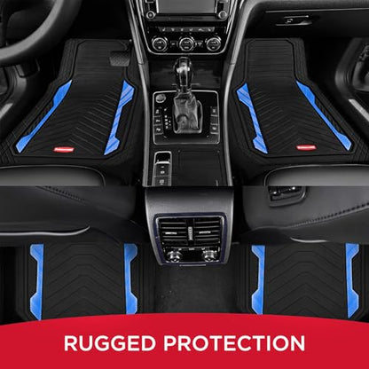 Rubbermaid Car Floor Mat, Heavy Duty All-Weather Car Mats Full Set with Dual-Tone Blue Aluminum Inserts – Universal Fit, Anti-Slip Backing, Trim-to-Fit for Most SUV, Sedan, Van - color: Blue