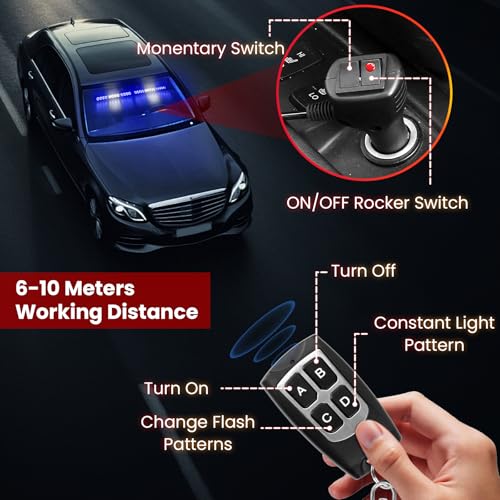 Blue White LED Emergency Lights for Vehicles First Responder Strobe Lights Bar for Firefighters Police Trucks Blue and White 23 Flash Patterns 2pcs 12.8 inch Wireless Remote Control Warning Lights - color: Blue White