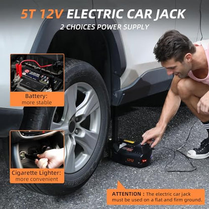 STANDTALL Electric Car Jack Kit 5 Ton 12V Hydraulic Jack Automatic Lift for Car with Impact Wrench and Tire Inflator Pump for SUV Sedan Truck Change Tires Garage Repair Road Emergency - color: Black Jack+Impact Wrench