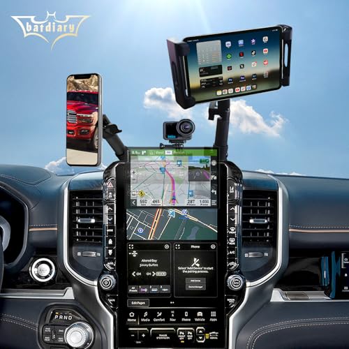 Ram 1500 Magnetic Phone Mount Compatible with 2019-2026 2021 2022 2023 2024 2025 Dodge Ram 1500 2500 3500 TRX Accessories Carbon Fiber Metal Cell Phone Holder Dash Mount No-Drill installation