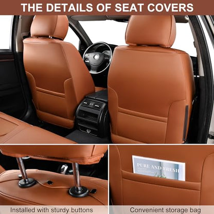 TIEHESYT Car Seat Covers Full Set, Breathable Leather Automotive Front and Rear Seat Covers, Car Seat Protectors Full Set, Compatible with Most Vehicles, SUV (Brown, Front Pair) - color: Mature Brown, size: Front Pair Headrestless