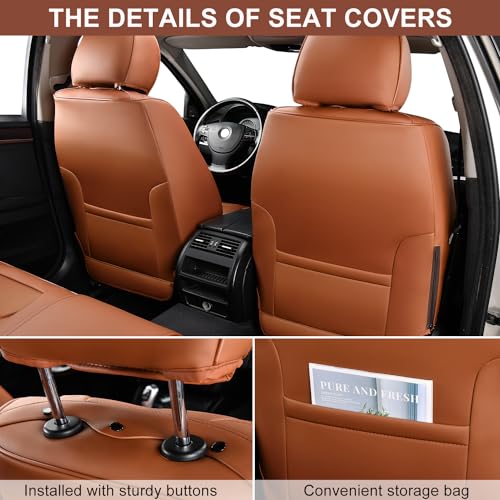 TIEHESYT Car Seat Covers Full Set, Breathable Leather Automotive Front and Rear Seat Covers, Car Seat Protectors Full Set, Compatible with Most Vehicles, SUV (Brown, Front Pair and Rear) - color: Mature Brown, size: Front Pair and Rear Headrestless