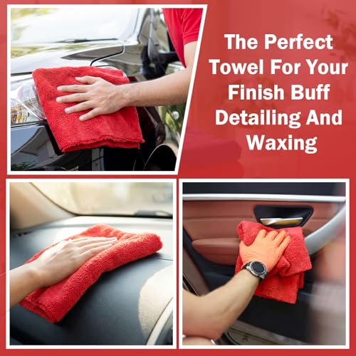 Tallew 15 Pcs Car Microfiber Towels Buffing Drying Wash Cleaning Cloths Plush Large Towels Thick Care Polishing Detailing Waxing Scratch Proof Towel, 15.75 x 15.75 Inch (Red) - color: Red