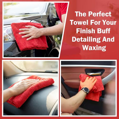 Tallew 15 Pcs Car Microfiber Towels Buffing Drying Wash Cleaning Cloths Plush Large Towels Thick Care Polishing Detailing Waxing Scratch Proof Towel, 15.75 x 15.75 Inch (Red) - color: Red