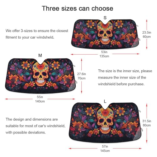 Windshield Sun Shade Abstract Sugar Skull Front Window Block UV Shades Visor Reflective Retractable for Car SUV Trucks - color: F002