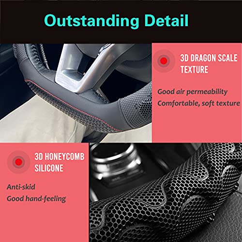 PINCTROT D Shaped 14 Inch Small Sized Steering Wheel Cover Great Grip with 3D Honeycomb Anti-Slip Design, Flat Bottom 14 Inch (Black/Red Stitch) - color: 8.D-shaped,Black (Red Trim), size: Small Size[14''-14 1/4'']
