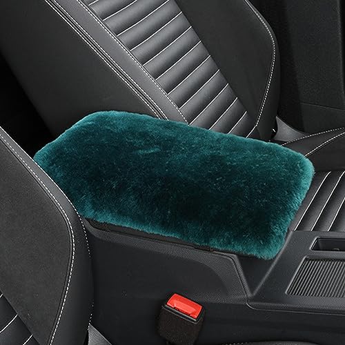 Genuine Sheepskin Center Console Cover Pad Genuine Furry Fluffy Wool Fur Car Armrest Cover Protector Universal Fit for SUV/Truck/Car - color: Shearling-Dark Green
