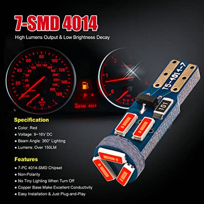 High Bright Red T5 37 74 PC74 PC37 LED Bulb with Twist Lock Socket for Dashboard Instrument Panel Gauge Cluster Light and Map Vanity Mirror Glove Box Indicator Light - color: Red