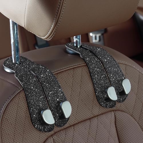 CoBak Purse Hook for Car - Universal Premium Stitched Leather and Aluminum-Magnesium Alloy Double Car Seat Back Storage Hook for Purses, Handbags, Bags (2 Pack),Glitter Black - color: Glitter Black, size: Double-Hooks