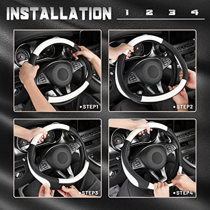 SEG Direct Car Steering Wheel Cover Universal Standard Size 14.5-15 inch, Black and White Microfiber Leather - color: Black and White, size: Standard size[14 1/2''-15'']