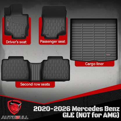 Floor Mats & Cargo Liner Compatible with 2020-2024 2025 2026 Mercedes Benz GLE (NOT for AMG) Cargo Mat, Full Set All Weather Protection 1st, 2nd Row Car Liners & Trunk Mat, Black - style: Mercedes Benz GLE 2020-2024