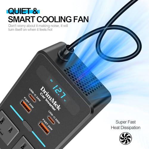 300W Car Power Inverter, DC 12V to 110V AC Car Plug Adapter with LED Display, 65W/24W USB-C Fast Charging Car Outlet Adapter to Wall Plug,Portable Car Charger with Switch Control Converter for Laptops