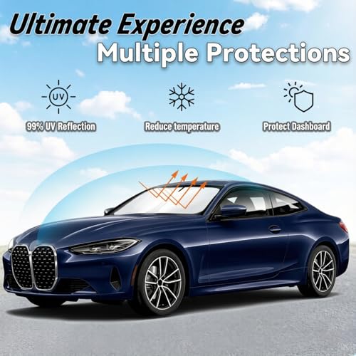 Windshield Sun Shade for 2021-2025 BMW 4 Series 430i 440i i4 m4, Car Front Window Sunshade with 240T Sun Visor Protector Blocks UV Rays Heat Sun Shield Accessories - size: For 4 Series 2021-2025