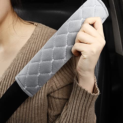 Tapha Plush Car Seat Belt Cover and Shoulder Pad Cushions Improve Driving Comfort, 2 PCS Included and Compatible with All Vehicles (Grey) - color: Grey
