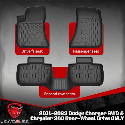 Floor Mats Compatible with 2011-2023 Dodge Charger RWD & Chrysler 300 Rear-Wheel Drive ONLY, All Weather TPE Floor Liners, Custom Fit Car mats, 1st & 2nd Row, Black - style: Dodge Charger RWD 2011-2023