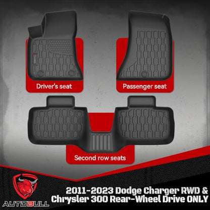Floor Mats Compatible with 2011-2023 Dodge Charger RWD & Chrysler 300 Rear-Wheel Drive ONLY, All Weather TPE Floor Liners, Custom Fit Car mats, 1st & 2nd Row, Black - style: Dodge Charger RWD 2011-2023