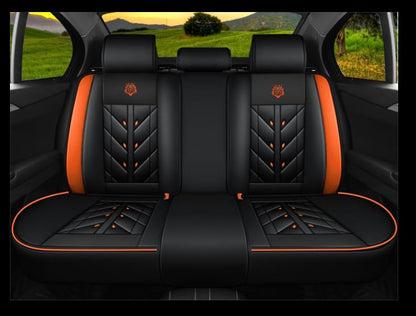 Comfortable Leather Auto Car Seat Covers 5 Seats Full Set Universal Fit (Black & Orange) - color: Black & Orange