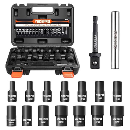 16PCS Bolt Extractor Set, 1/2" Drive Impact Twist Socket Set, Stripped Bolt Extractor for Removing Damaged, Frozen, Rusted, Rounded-Off Bolts, Nuts & Screws, Cr-Mo Steel - size: 16-piece Twist Socket Set