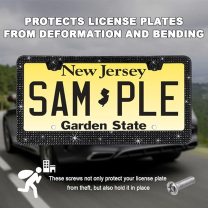 DXNQ Bling License Plate Frame, Sparkly Rhinestone Diamond License Plate Cover with Crystal Screws Caps, Glitter Crystal Stainless Steel License Plate Holder for Women, Car Accessories (Black,2PCS) - color: Black,2PCS