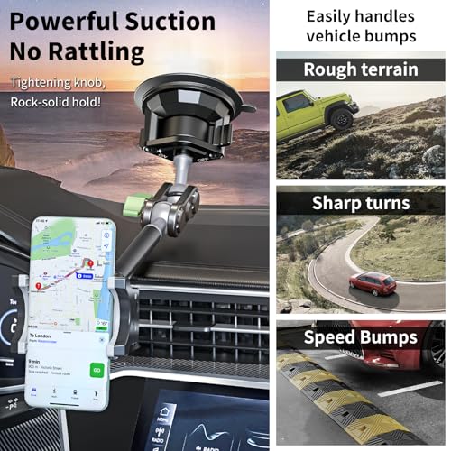 Car Phone Holder-Phone Mount for Car Windshield & Truck-Holder with 360° Rotating Metal Arm-Mount with Super Stable Suction Cup for All Vehicles - style: Extended