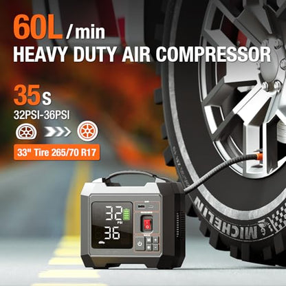 Portable Heavy-Duty Tire Inflator for Pickup Truck,RV, 300PSI Air Compressor, 9X Faster Inflator with 3.7 inch Digital Gauge. 5 Safety Protections and Cooling System for Truck, SUV, Compact Cars