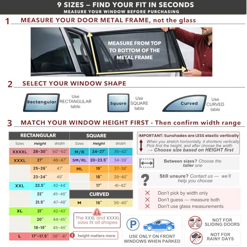 XL/Car Side Window Shades for SUV (9 Sizes/2 Pack). Breathable Stretchy Mesh for Sun, Heat & Privacy Protection, Blocks 96% UVA, Baby/Camping Bug Windows Screens Full Covers | Qualizzi® - size: X-Large (Pack of 2)