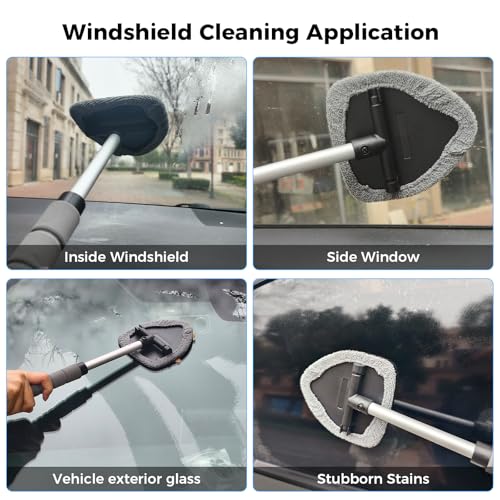 17Pcs Car Cleaning Kit Windshield Cleaner Tool with 3 Extra Microfiber Pads Car Interior Detailing Brushes Dash Duster & Microfiber Towels All-in-One Car Cleaning Supplies for Women Men