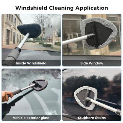 17Pcs Car Cleaning Kit Windshield Cleaner Tool with 3 Extra Microfiber Pads Car Interior Detailing Brushes Dash Duster & Microfiber Towels All-in-One Car Cleaning Supplies for Women Men