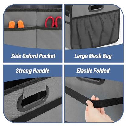 Simple Deluxe Car Trunk Organizer, 2 Compartments Collapsible Trunk Storage, Anti-slip Design, Made of Waterproof 600D Oxford Polyester, Suitable for SUV, Minivan, Truck, Standard Size, Grey