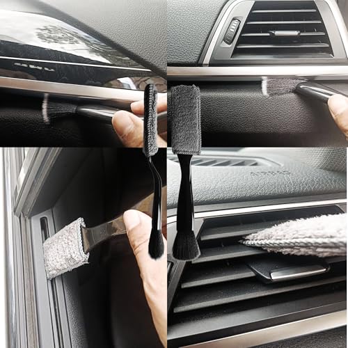 Car Interior Brush and Vent Cleaner Set - Premium Soft Fur Leather Brush & Dual-Ended Detailing Brush for Car Detailing, Vents, Crevices - 2.75inch Ball Head & 8.6inch Gap Brush