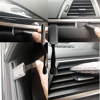 Car Interior Brush and Vent Cleaner Set - Premium Soft Fur Leather Brush & Dual-Ended Detailing Brush for Car Detailing, Vents, Crevices - 2.75inch Ball Head & 8.6inch Gap Brush