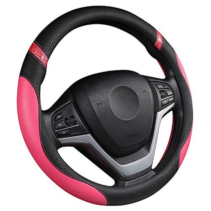 Universal Leather Steering Wheel Cover for Women Steering Wheel Cover for Car 15 inch (Rose) - color: Rose