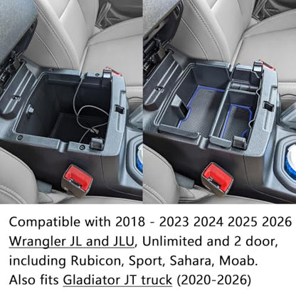 EDBETOS Center Console Organizer Tray Compatible with Jeep Wrangler JL/JLU 2018-2023 2024 2025 2026 and Gladiator JT Truck 2020-2026 Insert Accessories - Won't Covers the light inside (Blue Trim) - color: Blue