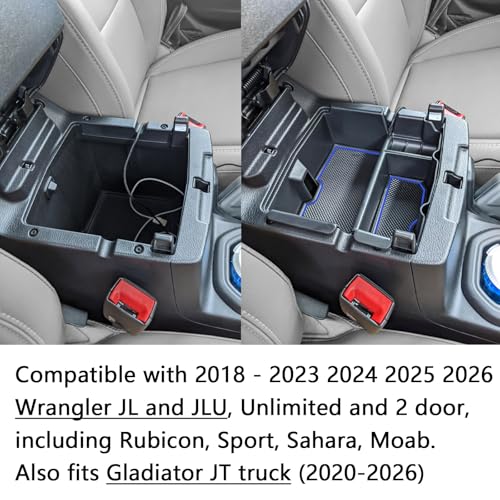 EDBETOS Center Console Organizer Tray Compatible with Jeep Wrangler JL/JLU 2018-2023 2024 2025 2026 and Gladiator JT Truck 2020-2026 Insert Accessories - Won't Covers the light inside (Blue Trim) - color: Blue