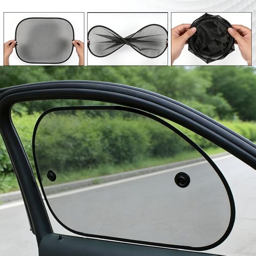 5PCS Set Car Window Shade, Car Sun Shade Side Window, Sunshine Glare & UV Rays Protection Sunshade with Suction Cup, Auto Sun Blocker Screen Accessories for All Season (2PCS/Side with Hole) - color: 2PCS/Side With Hole