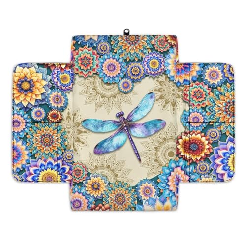Boho Flower Car Armrest Cushion,Dragonfly Print Center Console Cover, Center Armrest Cover with 4 Storage Bags Fit for Most Cars Vehicles SUVs, Car Accessories Interior Organizers - color: Boho Flower Dragonfly