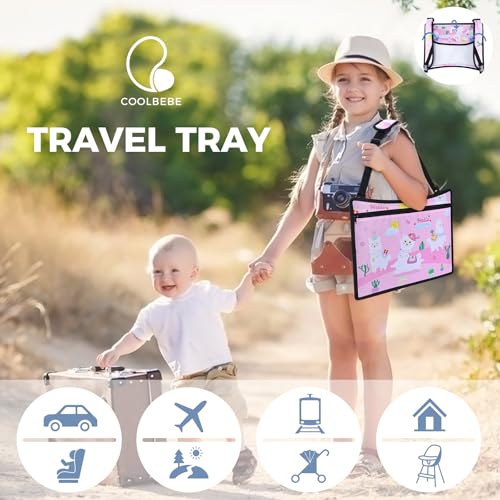 COOLBEBE Kids Travel Tray for Toddler Car Seat, Travel Tray for Airplane, Toddler Car Seat Lap Tray, Carseat Table Tray for Kids Travel Activities (Pink Alpaca) - color: Pink Alpaca